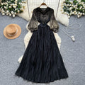 Elegant court-style bubble sleeve dress - women's autumn tassel design, mature and chic, flowy maxi dress
