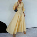 summer new women's clothing: cross-border european and american style dress - fashionable and elegant solid color v-neck pleated maxi dress