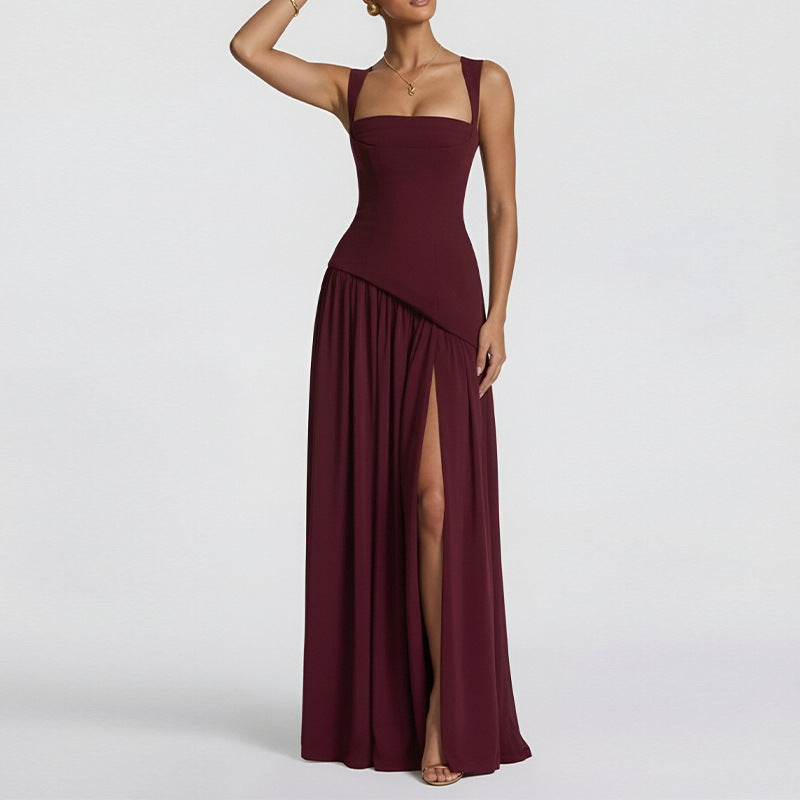 cross-border e-commerce women's fashion: european and american summer new arrivals - stylish solid color bandeau high-slit irregular dress