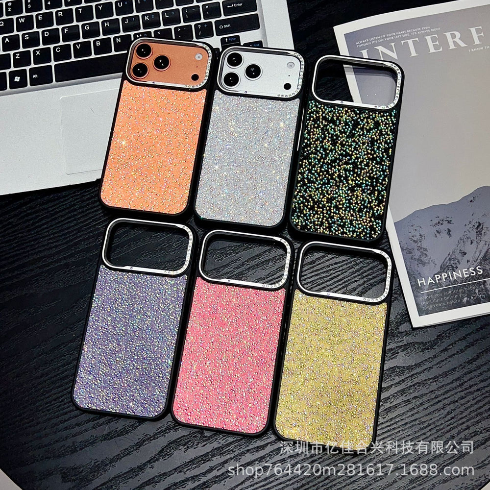 Suitable for iphone17promax large hole lens point drill mobile phone case apple 16/15p pearl leather pattern protective cover