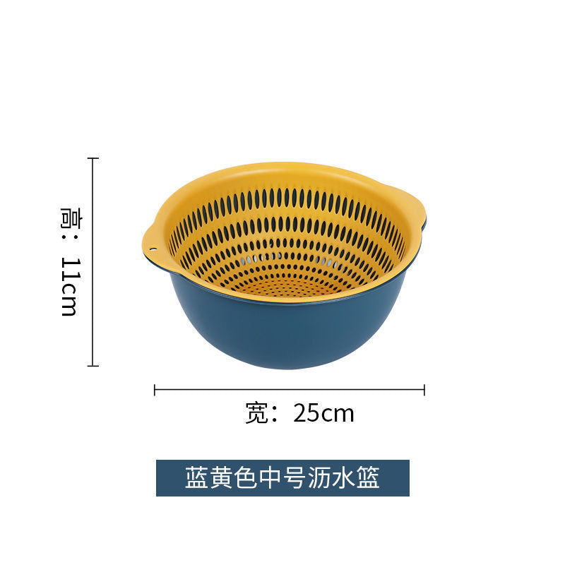 Double-layer sink drain basket six-piece set kitchen living room for home fruit washing plate casual plastic rice washing basket