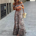 Amazon fashionexportprintingone shoulder princess sleeve high waistsense of designa-linedressfemaleelegantwork clothing