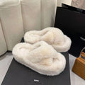 New arrival cross strap best selling fur slippers for women fall and winteroutwearplatform shoesthick soleheight increasing soft solefor homeoutwear cotton slippers