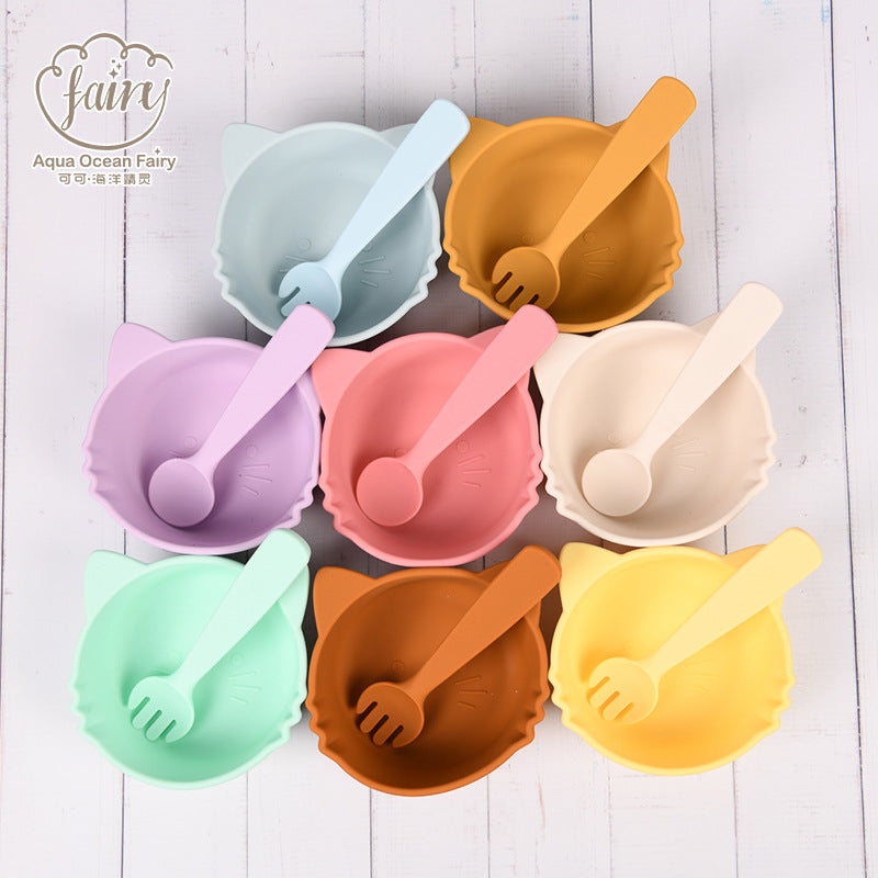 Cross-border supply Baby silicone food supplement bowl Cat shape suction cup type silicone food supplement bowl Anti-drop suction cup silicone bowl