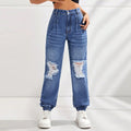 15081#  cross-border women's fashion ins new high-waisted slimming distressed jogger jeans