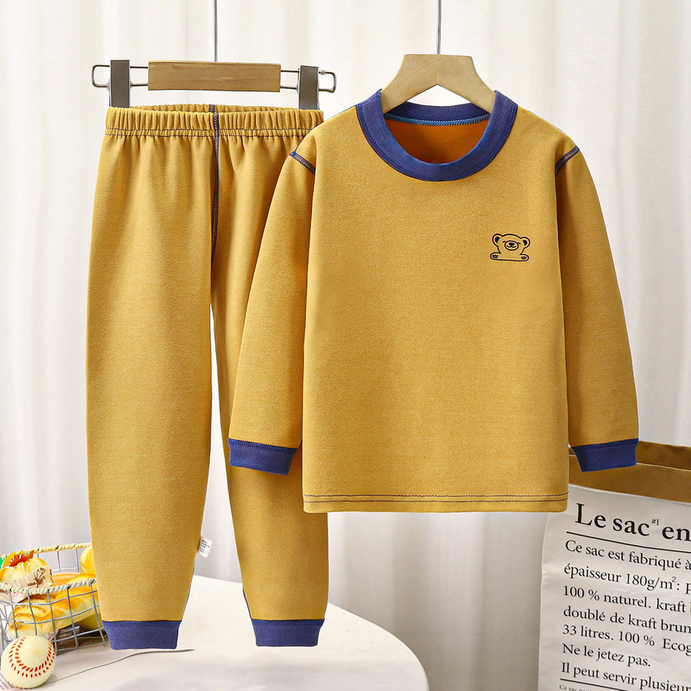 Kids' boneless fleece-lined turtleneck thermal underwear set - new autumn collection for boys and girls - striped, extra thick, warm innerwear set