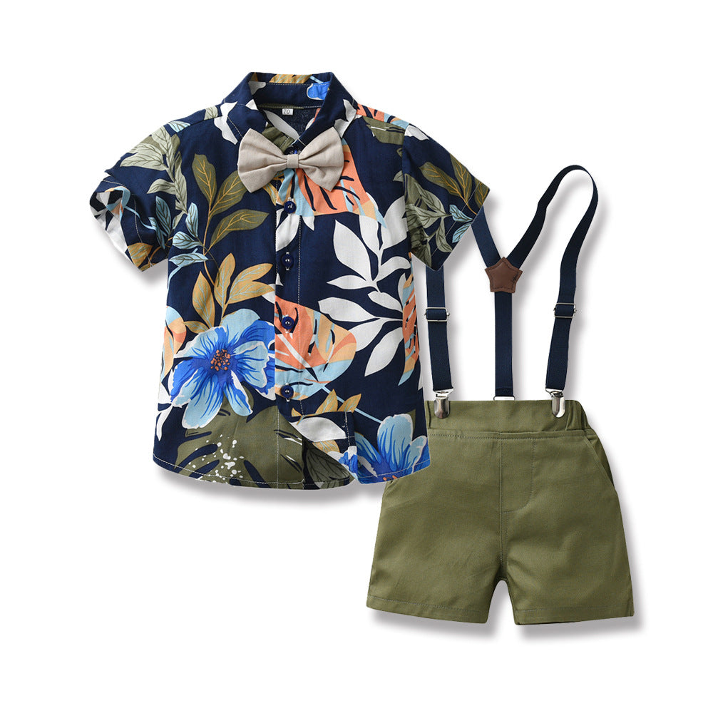 European and american style boys' formal wear - spring/autumn first birthday baby beach floral shirt set - boys' flower boy outfit - children's suit