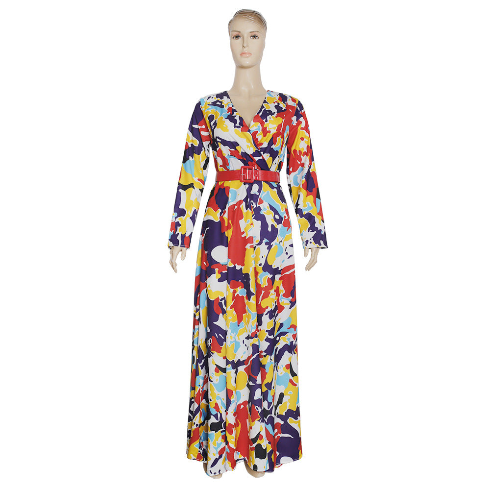 African women's clothing  new plus size summer   elegant dress with belt