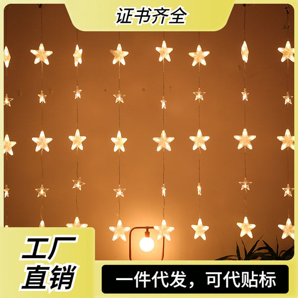 Cross-border new star lights led light strings pentagram curtain lights christmas holiday lights wedding ins decorative lights