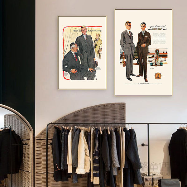 Vintage American decorative painting clothing store suit tailor shop wall painting men's leather shoe store poster mural