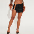 European and american nightclub women's skirt cross-border new arrival hot selling bodycon skirt pu leather metal ring sexy mini skirt slit style