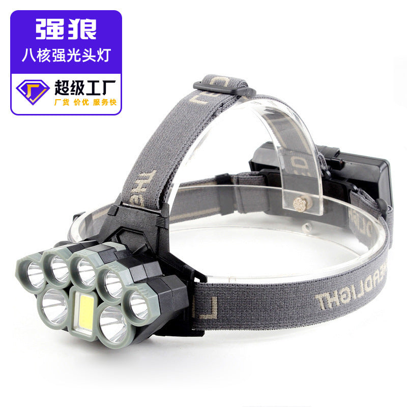 Hot-selling 8LED strong light super bright long-distance projection headlight usb charging outdoor lighting night fishing light head-mounted strong light headlight