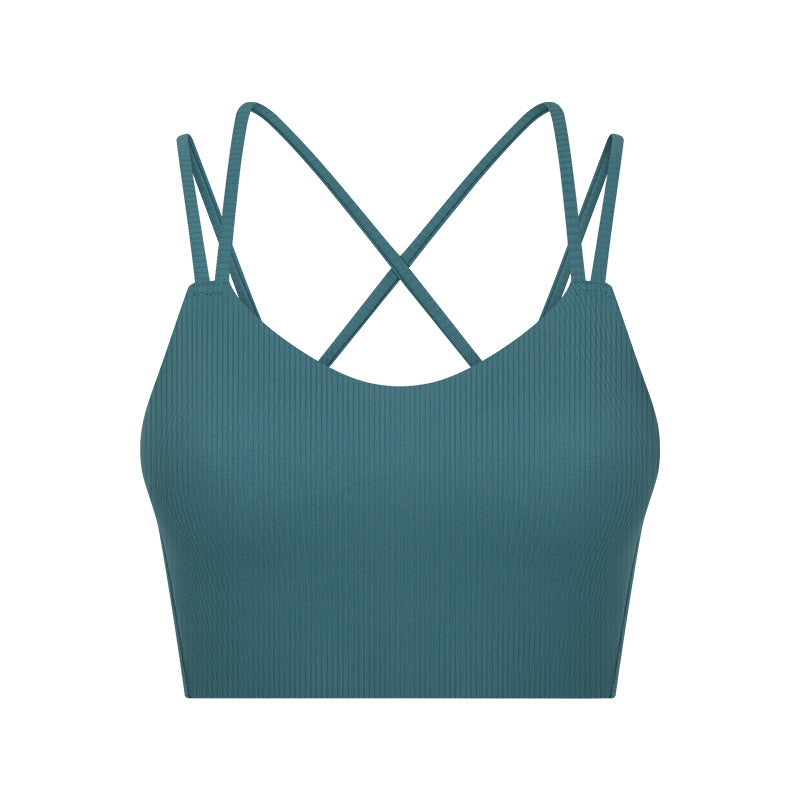 New spr ribbed fixed one-piece cup sports bra - sexy back, short style activewear for women (model dw366)