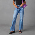 Amazon slit jeans women's new arrival stretch washed loose pants elegant commuterhigh waistjeans
