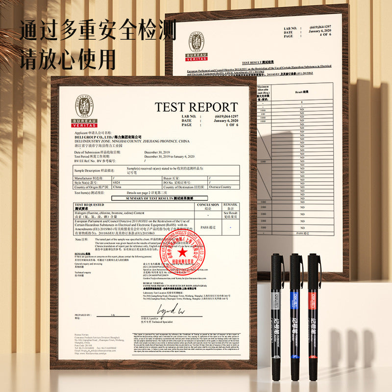 Deli double-ended marker, black oil-based pen, hook pen, art-specific oil-based signature pen, double-ended pen wholesale