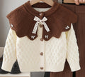Kids' knit sweater cardigan with oversized collar -  autumn new arrival - two-piece set for little girls: cardigan and pants