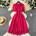 Retroelegance heavy industry cut out crochet water soluble lacedress women's french waist slimming look short sleeve dress long skirt