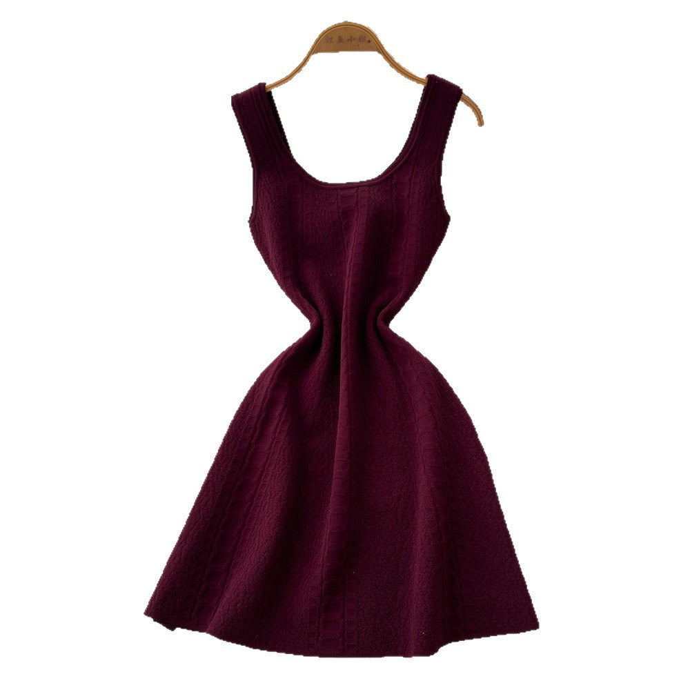 French chic pink sleeveless a-line dress - women's summer korean style high waist slimming versatile elegant commute dress