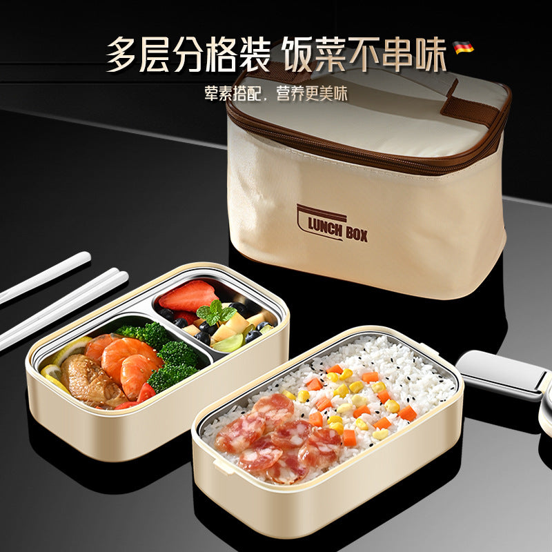 304 stainless steel thermal insulation lunch box Office workers bring rice bento box Student thermal insulation box Double-layer divided lunch box wholesale