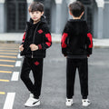 Boys' fleece-lined thickened autumn/winter outfit,  new style, mid-to-large children's clothing, boys' hoodie three-piece set, trendy style