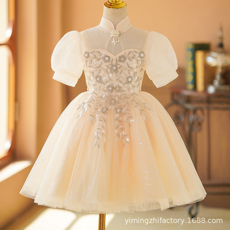 spot hot-selling girl's dress, piano performance, catwalk, children's flower girl princess dress, short style, wholesale