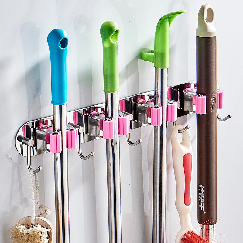 Powerful mop clip Wall hanging mop hook Fixed buckle artifact No punching toilet Bathroom storage broom rack