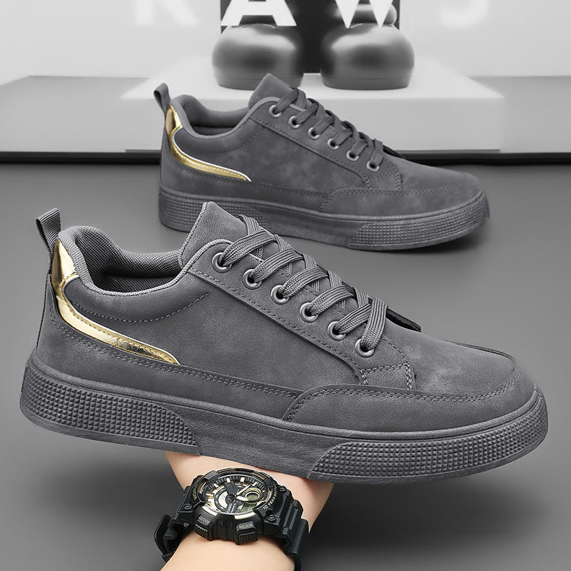 Men's spring 2026 new breathable skate shoes, korean style trendy versatile casual leather shoes, thick sole wear-resistant fashion sneakers