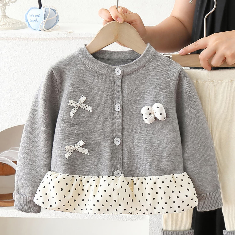 Girls' sweater set - new autumn/winter  collection: little girl's polka dot lace trim cardigan and leggings two-piece set