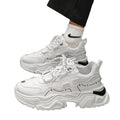 Men's winter 2025 new arrival: popular mid-top sneakers for middle school students - athletic, running, soft sole, height increasing, youth style, white, dad shoes, trendy footwear