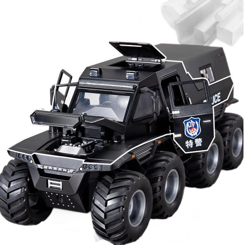 Kids' alloy armored police car toy - boy's diecast model car, realistic 7-door 110 swat off-road vehicle