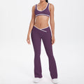 new color block spliced high-waisted flared leggings and top activewear set for women - perfect for outdoor running, fitness, and yoga