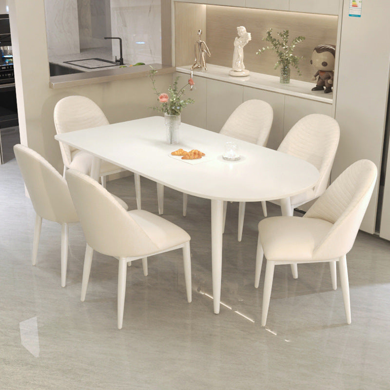 Modern minimalist light luxury table peninsula pure white rock slab dining table and chair set, home small apartment cream style dining table