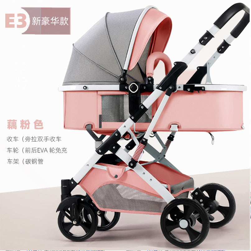 Newborn baby sleeping blue reversible, sit or lie down, high view baby stroller, foldable shock absorber stroller, two-way baby stroller