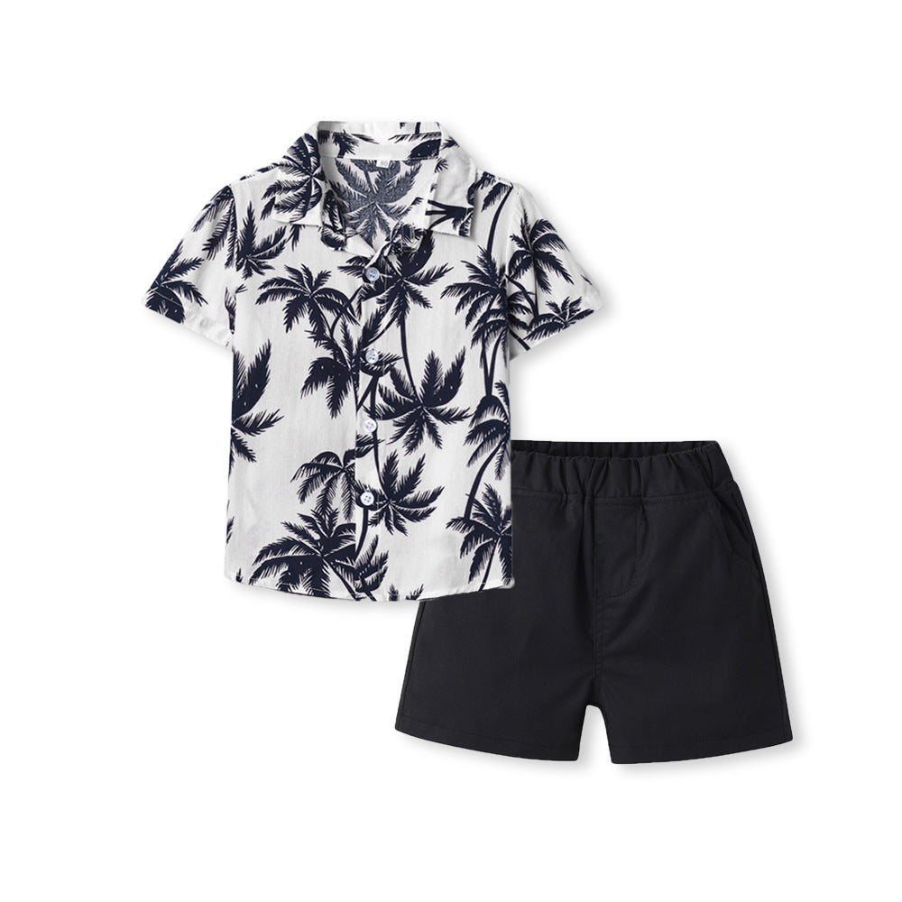 Boys' summer shirt sets, hawaiian beach outfits, family travel styles, baby summer clothes, kids' summer collection