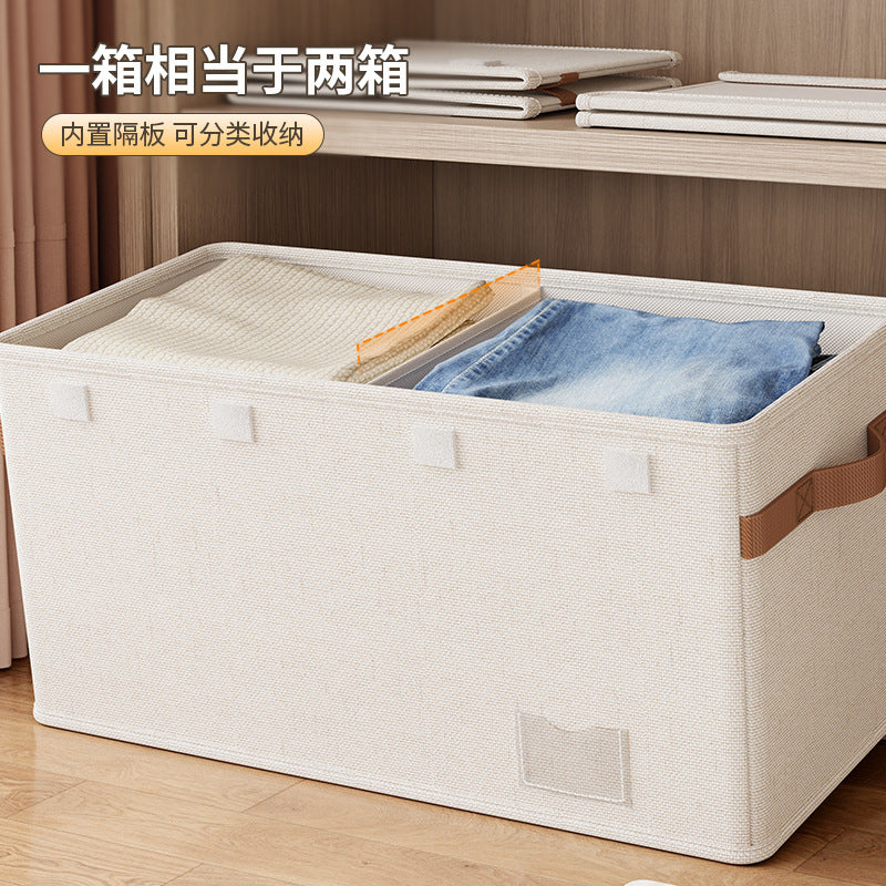 Cotton and linen grid double cover storage box, clothes storage box, household flip cover storage box, oversized toy sorting storage box