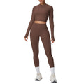 Ready-to-ship cross-border solid color brushed micro-fleece short jacket & leggings set - tight fit, pocketed, perfect for running, fitness, and yoga