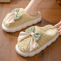 Sweet bowknot home cotton slippers women's autumn winter fleece-lined cotton slippers women's slippers men's closed-toe slippers postpartum shoes women