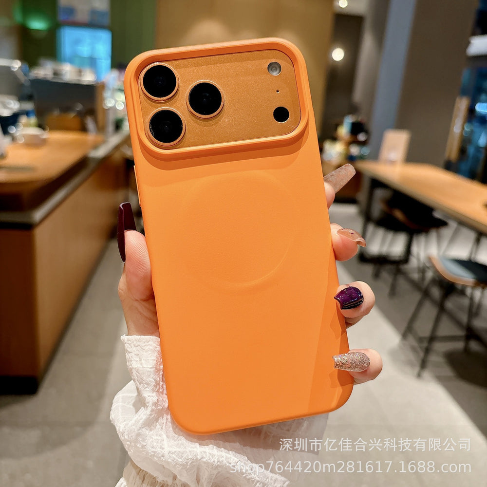 Suitable for iphone17promax large hole liquid silicone magnetic phone case new cross-border apple 15 protective cover