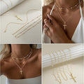 European and american cross-border new artificial pearl clavicle chain creative cross pendant necklace retro multi-layered necklace