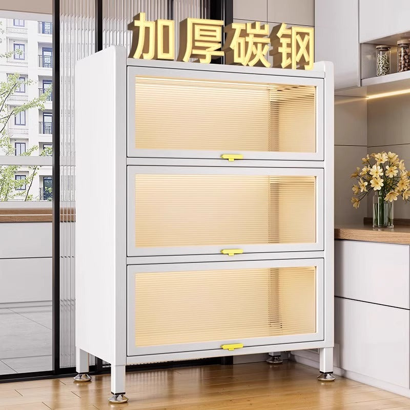 Kitchen thickened carbon steel storage rack floor-standing multi-layer dust-proof storage cabinet microwave oven with door multi-functional storage cabinet