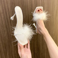 Fairy-style slippers for outdoor wear, new for summer 2025. these fluffy, stiletto-heeled sandals are elegant, chic, and open-toe