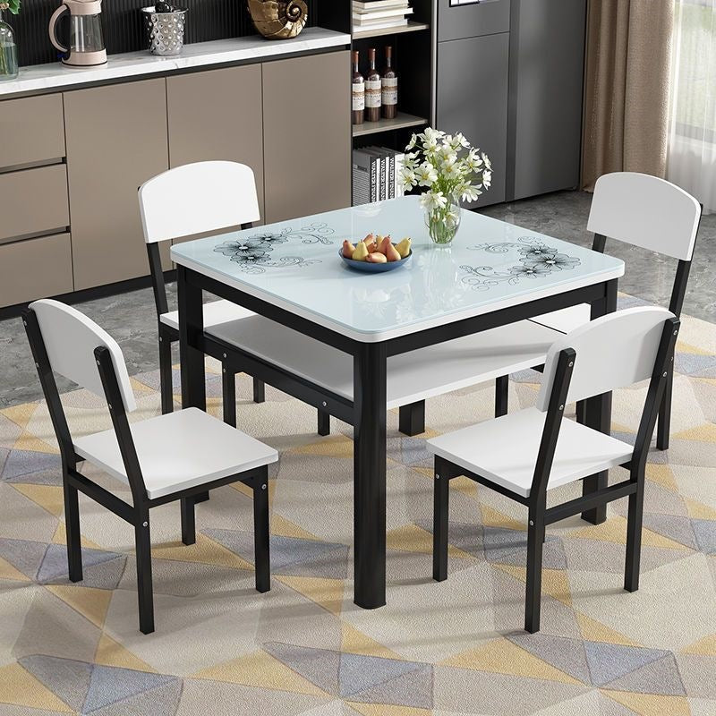 Square tempered glass dining table and chair set - modern minimalist design for small spaces
