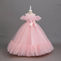 girls' off-the-shoulder lace patchwork long mesh princess dress - ready stock wholesale flower girl dress