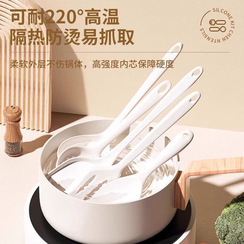 Silicone spatula, soup spoon, household cooking spatula, non-stick pan, kitchen utensils suit, food grade, high temperature resistant, cooking, milky white