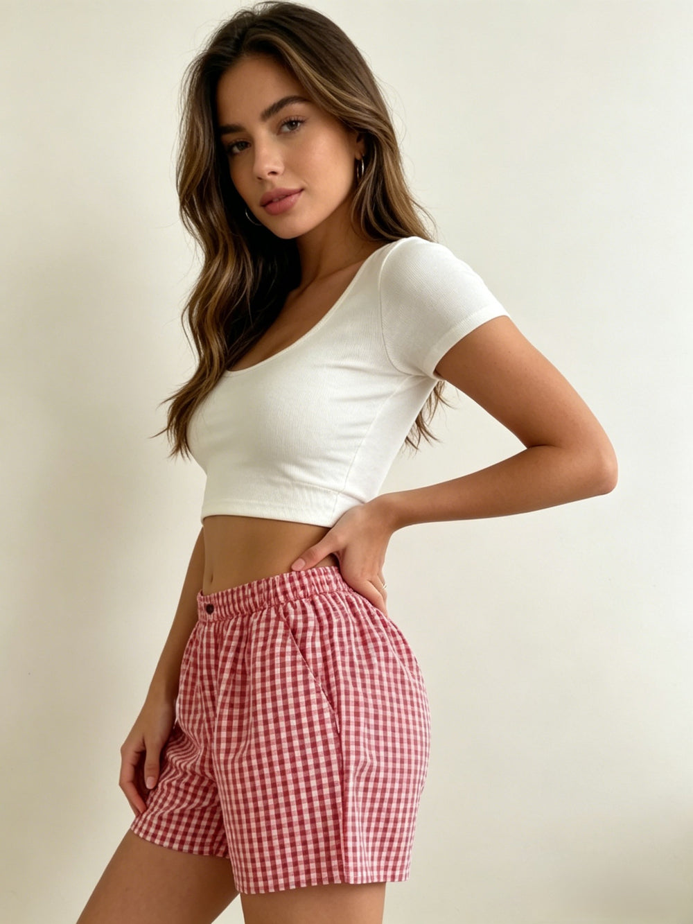 european and american export cross-border slim-fit spicy girl low-rise casual home plaid shorts