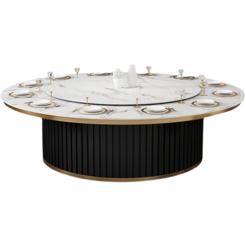 Hotel electric dining table large round table automatic turntable hotel 16 people 20 people clubhouse box rock slab hot pot tables and chairs