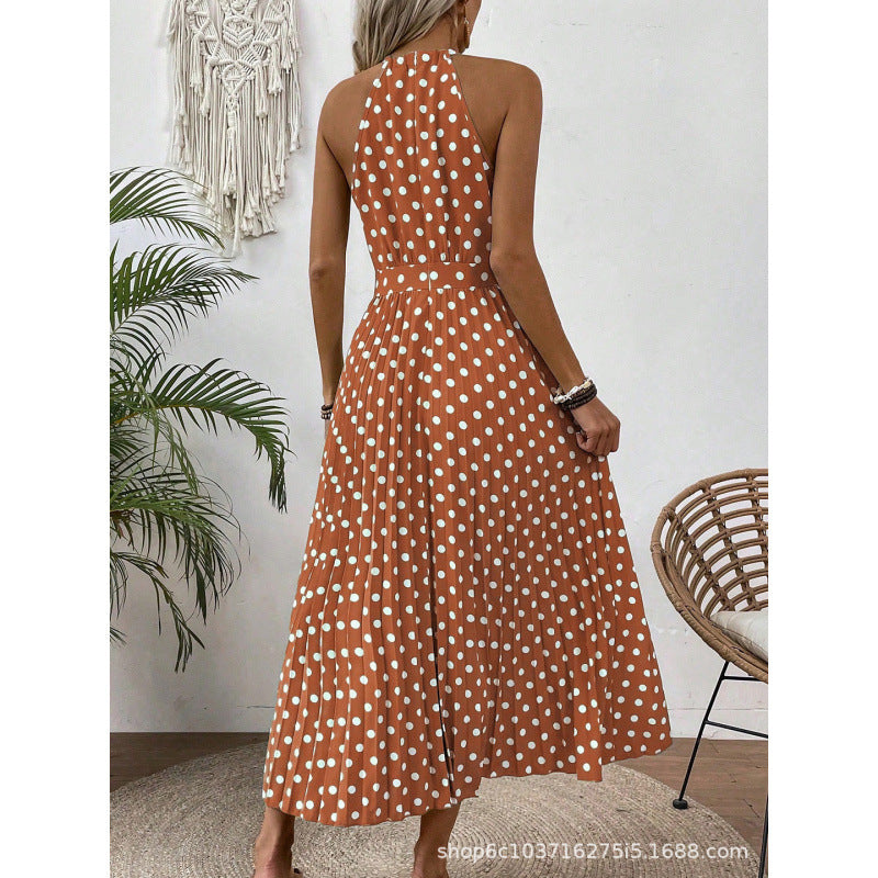 Xibo women's clothing  spring/summer fashion cross-border printed polka dot round neck maxi dress