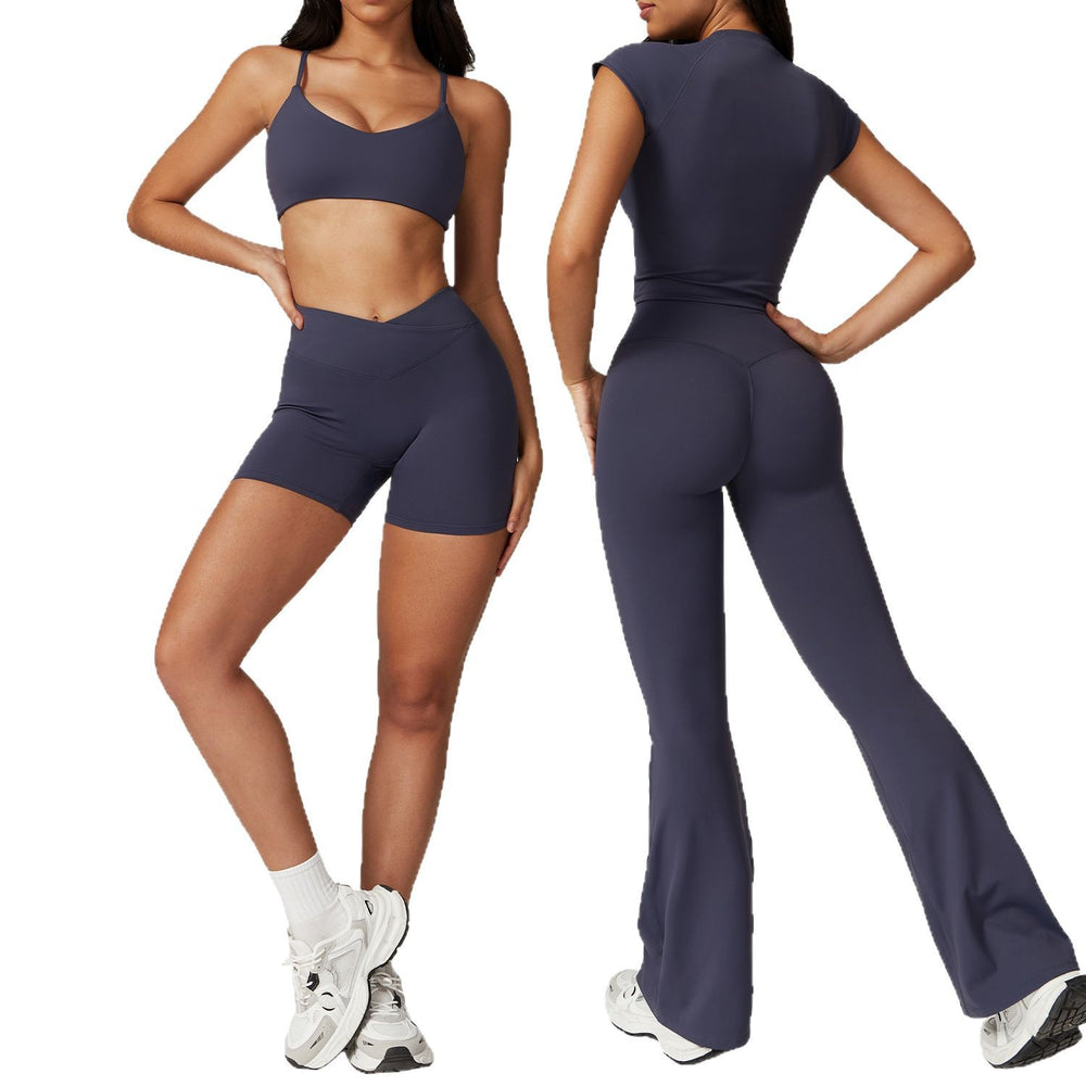 Eco-friendly recycled compression quick-dry yoga set - activewear running short sleeve set with racerback design - women's fitness apparel 8799