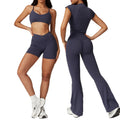 Eco-friendly recycled compression quick-dry yoga set - activewear running short sleeve set with racerback design - women's fitness apparel 8799