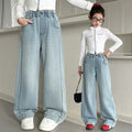Girls' spring wide-leg jeans:  new stylish korean style straight-leg casual pants for big girls